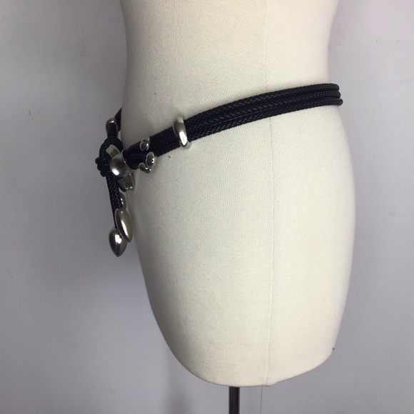 Vintage 1994 Clara Studio /Synergy Black leather asymmetrical rope belt 36” long main image 10